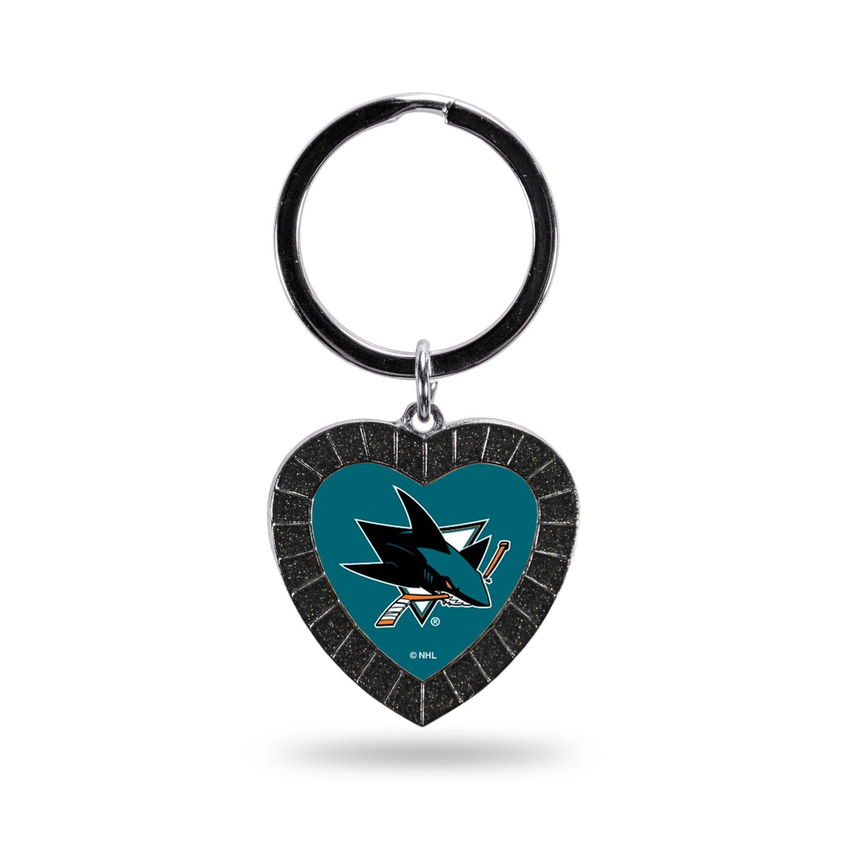 San Jose Sharks Metal Keychain, Team Color Rhinestone Heart
