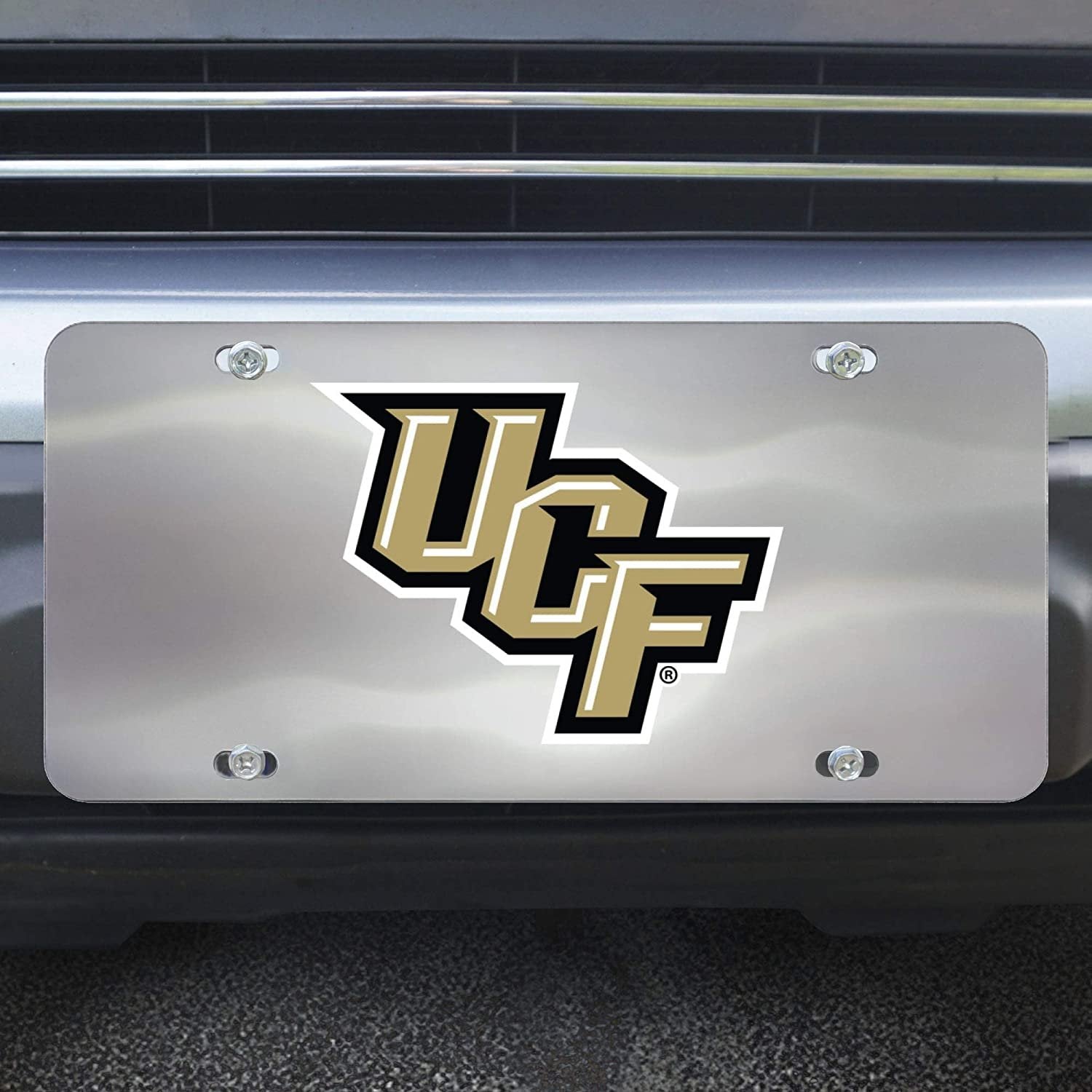 University of Central Florida Knights UCF License Plate Tag, Premium Stainless Steel Diecast, Chrome, Raised Solid Metal Color Emblem, 6x12 Inch