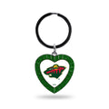 Minnesota Wild Metal Keychain, Team Color Rhinestone Heart