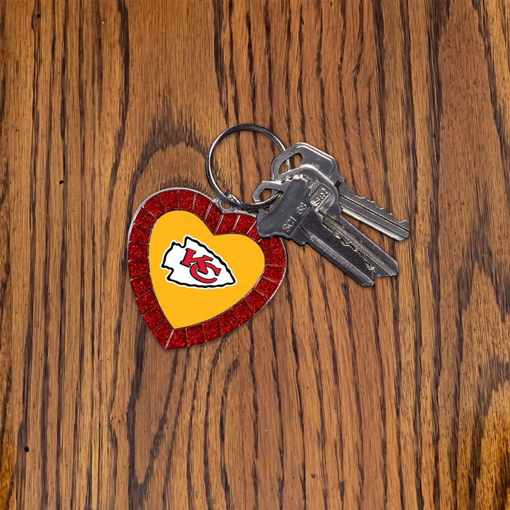 Pittsburgh Penguins Metal Keychain, Team Color Rhinestone Heart