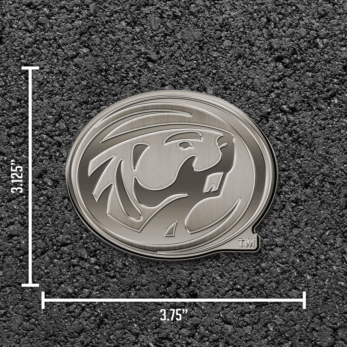 Bemidji State University Beavers Premium Solid Metal Raised Auto Emblem, Antique Nickel Finish, Shape Cut, Adhesive Backing, Size Varies