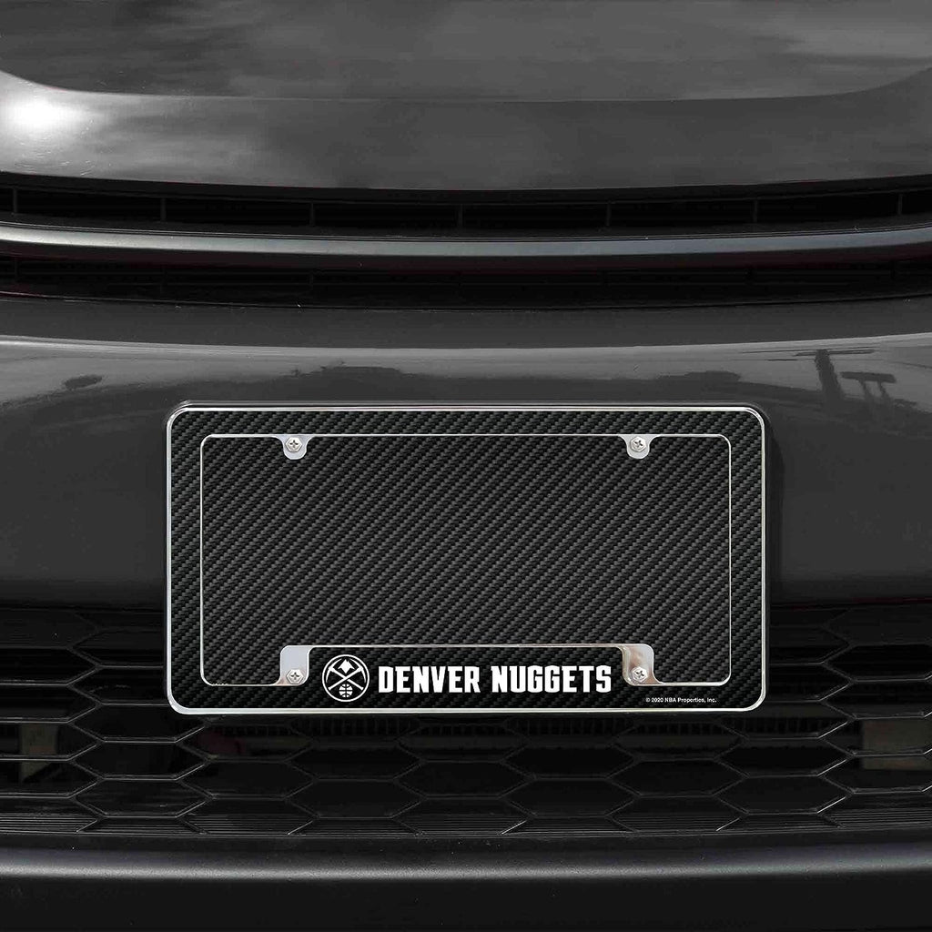 Denver Nuggets Premium Metal License Plate Frame Tag Cover, Carbon Fiber Design, 6x12 Inch