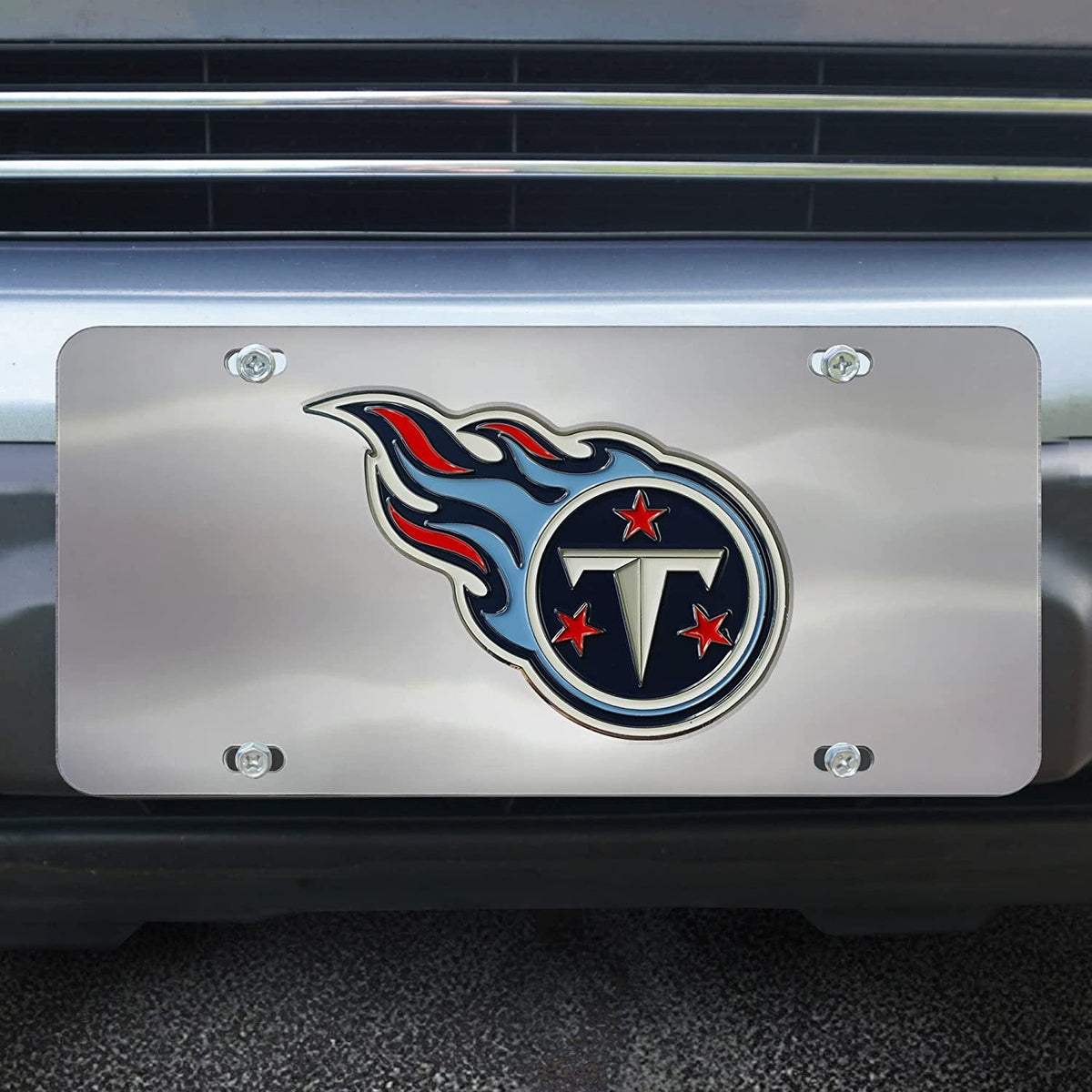 Tennessee Titans License Plate Tag, Premium Stainless Steel Diecast, Chrome, Raised Solid Metal Color Emblem, 6x12 Inch