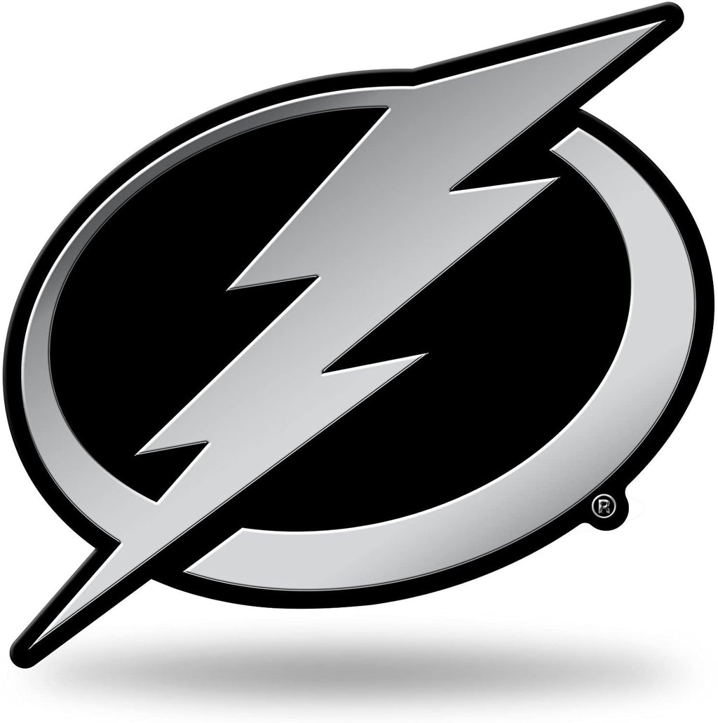 Tampa Bay Lightning Auto Emblem, Silver Chrome Color, Raised Molded Plastic, 3.5 Inch, Adhesive Tape Backing