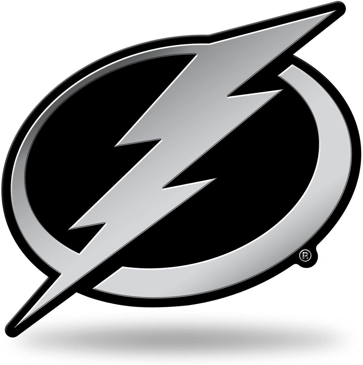 Tampa Bay Lightning Auto Emblem, Silver Chrome Color, Raised Molded Plastic, 3.5 Inch, Adhesive Tape Backing