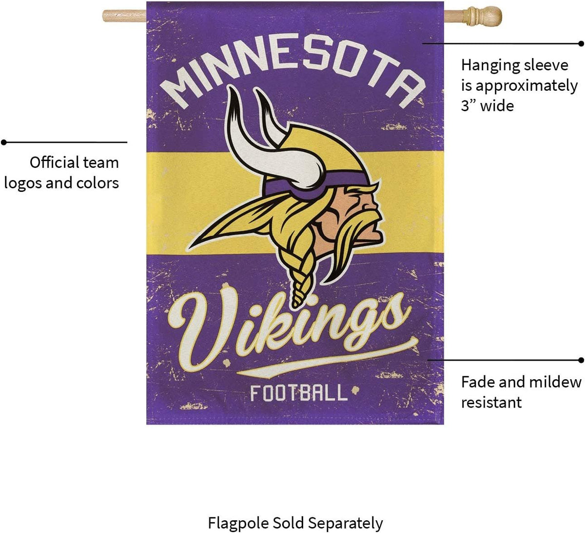 Minnesota Vikings Premium Double Sided Banner Flag 28x44 Inch Vintage Logo Design Indoor Outdoor