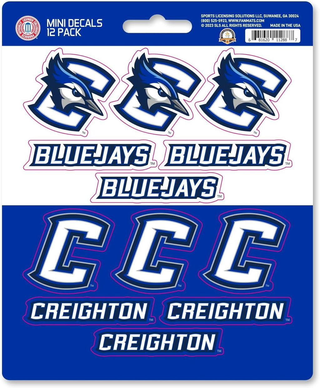 Creighton University Bluejays 12-Piece Mini Decal Sticker Set, 5x6 Inch Sheet, Gift for football fans for any hard surfaces around home, automotive, personal items