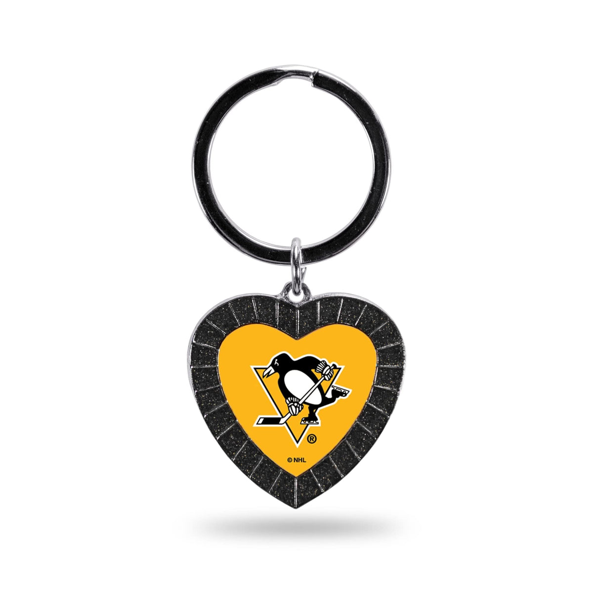 Pittsburgh Penguins Metal Keychain, Team Color Rhinestone Heart