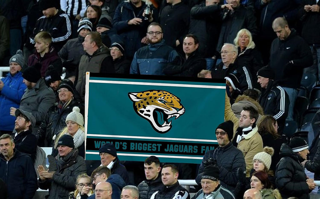 Jacksonville Jaguars 3x5 Feet Flag Banner, World's Biggest Fan, Metal Grommets, Single Sided, Indoor or Outdoor Use