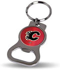 Calgary Flames Premium Solid Metal Bottle Opener Keychain, Silver Key Ring, Team Logo