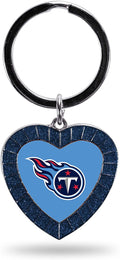 Tennessee Titans Metal Keychain, Team Color Rhinestone Heart, 3 Inches