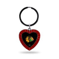 Chicago Blackhawks Metal Keychain, Team Color Rhinestone Heart, 3 Inches