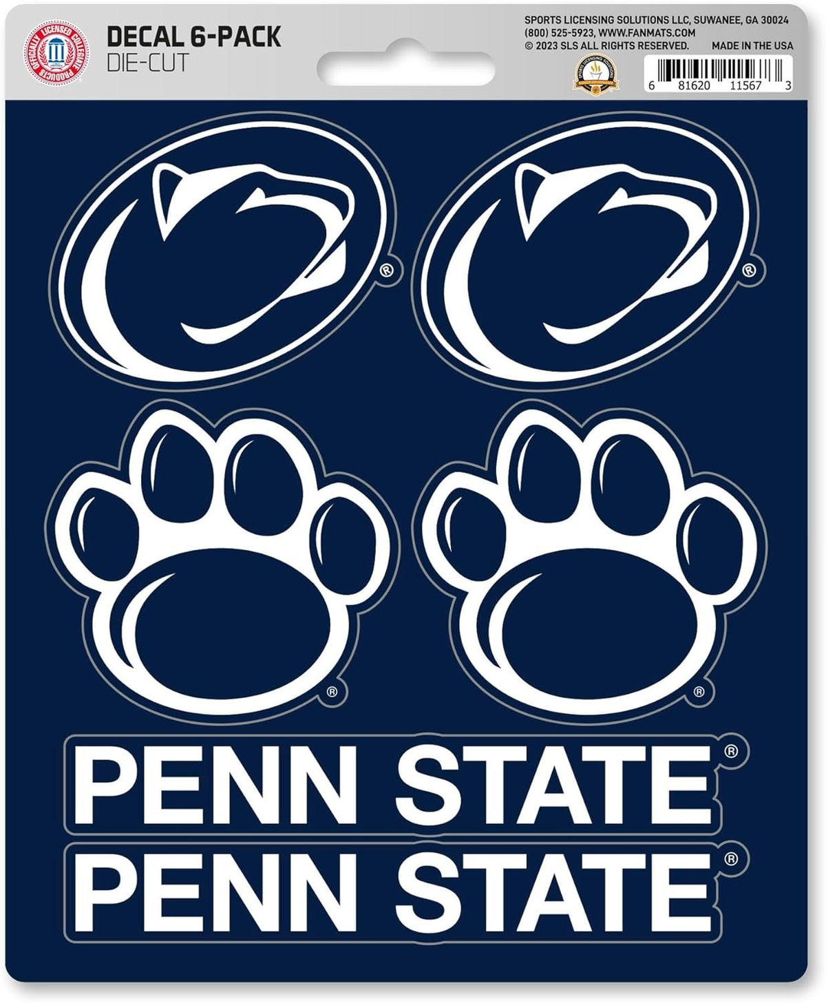 Penn State University Nittany Lions 6-Piece Decal Sticker Set, 5x6 Inch Sheet, Gift for football fans for any hard surfaces around home, automotive, personal items