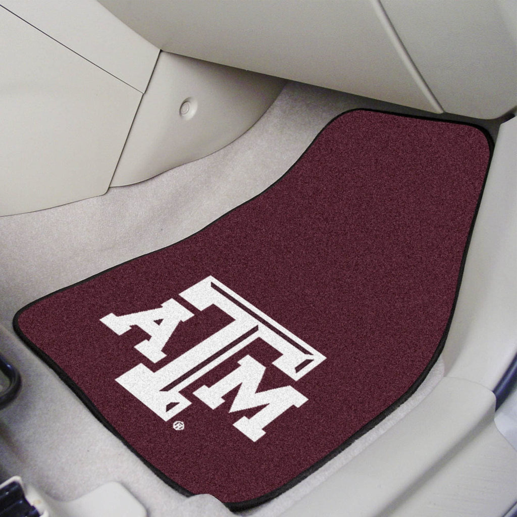 Texas A&M University Aggies 2-Piece Vehicle Carpet Mat Set, Front Row Automotive Floor Mats, Non-Slip Backing, 18x27 Inch Each, Team Colors, Officially Licensed