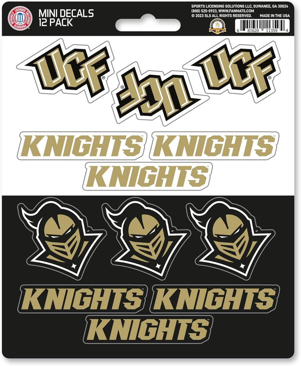 University of Central Florida UCF Knights 12-Piece Mini Decal Sticker Set, 5x6 Inch Sheet, Gift for football fans for any hard surfaces around home, automotive, personal items