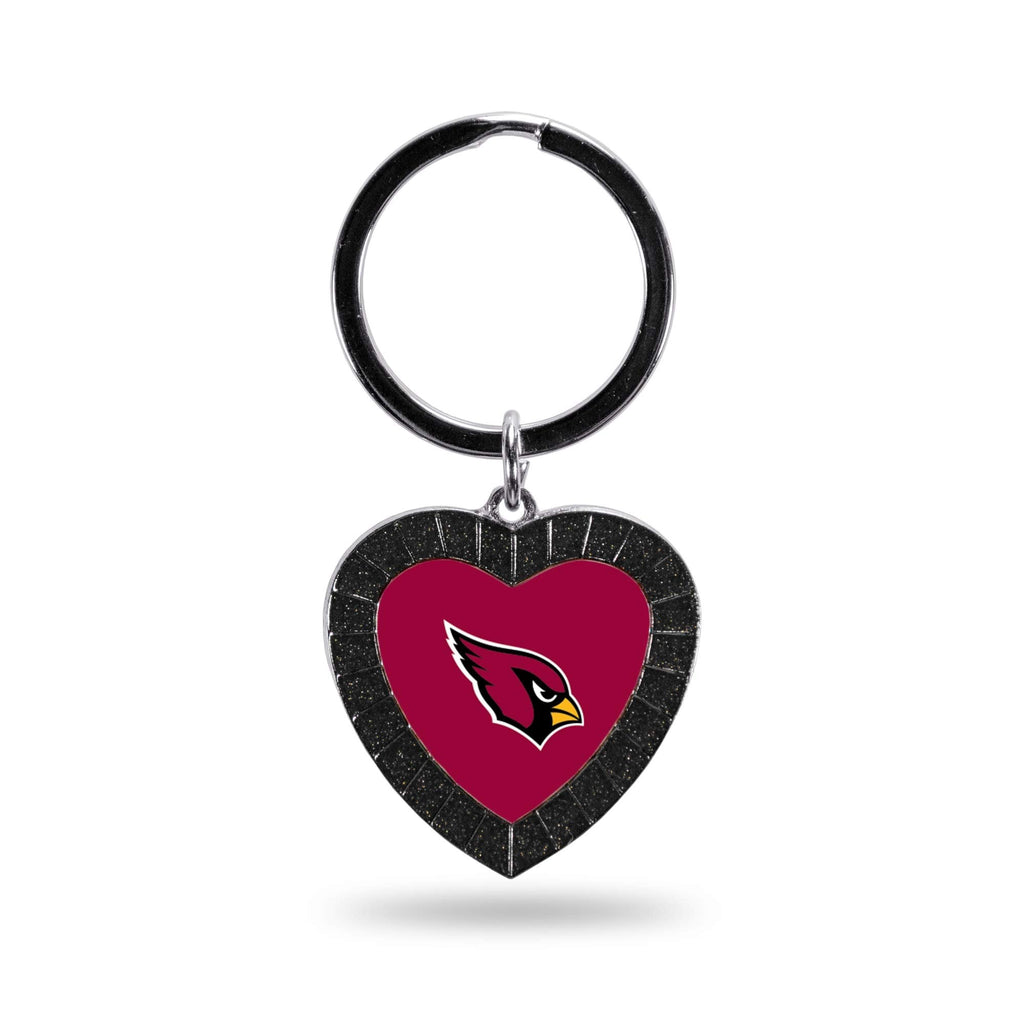 Arizona Cardinals Metal Keychain, Team Color Rhinestone Heart, 3 Inches