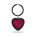 Arizona Cardinals Metal Keychain, Team Color Rhinestone Heart, 3 Inches