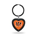 Cincinnati Bengals Metal Keychain, Team Color Rhinestone Heart, 3 Inches