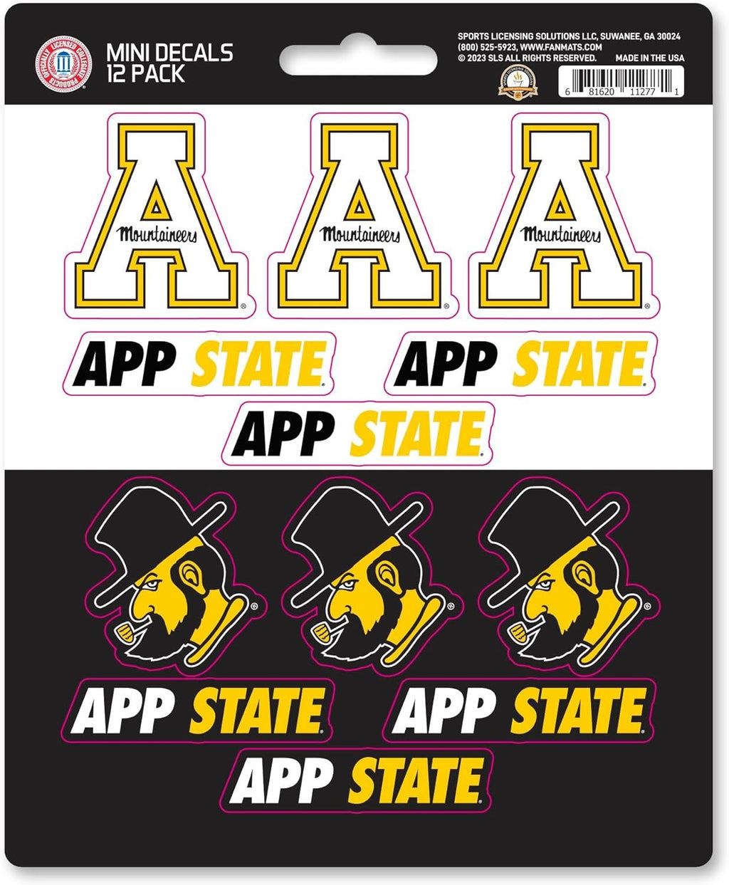Appalachian State University Mountaineers 12-Piece Mini Decal Sticker Set, 5x6 Inch Sheet, Gift for football fans for any hard surfaces around home, automotive, personal items