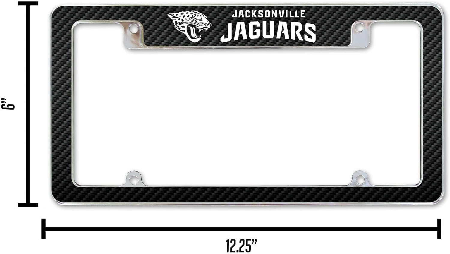 Jacksonville Jaguars Premium Metal License Plate Frame Tag Cover, Carbon Fiber Design, 12x6 inch, Pre-Drilled Holes, Officially Licensed
