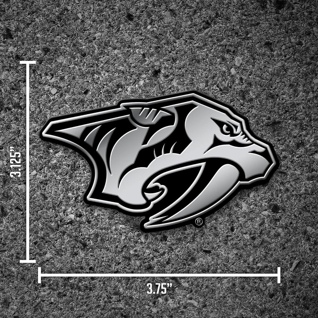 Nashville Predators Auto Emblem, Silver Chrome Color, Raised Molded Plastic, 3.5 Inch, Adhesive Tape Backing