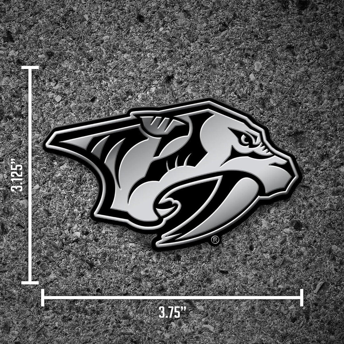 Nashville Predators Auto Emblem, Silver Chrome Color, Raised Molded Plastic, 3.5 Inch, Adhesive Tape Backing