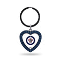 Winnipeg Jets Metal Keychain, Team Color Rhinestone Heart