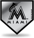 Miami Marlins Auto Emblem, Silver Chrome Color, Raised Molded Plastic, 3.5 Inch, Adhesive Tape Backing