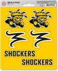 Wichita State University Shockers 6-Piece Decal Sticker Set, 5x6 Inch Sheet, Gift for football fans for any hard surfaces around home, automotive, personal items