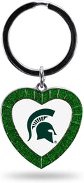 Michigan State Spartans NCAA Rhinestone Heart Colored Keychain, Green, 3-inches in length