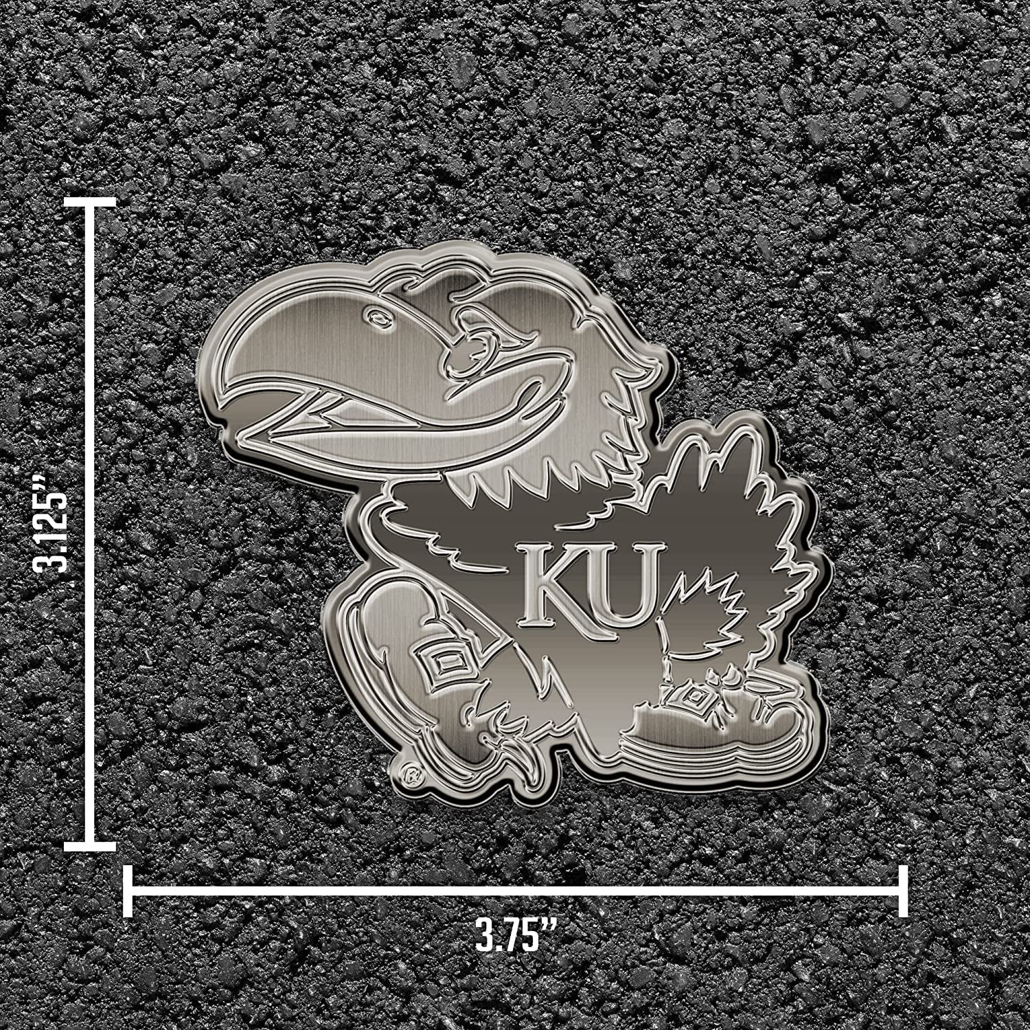University of Kansas Jayhawks Solid Metal Auto Emblem Antique Nickel for Car/Truck/SUV