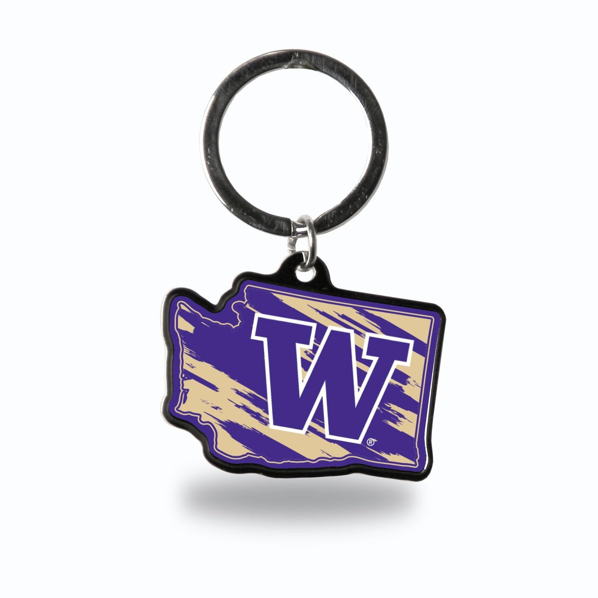 University of Washington Huskies Metal Keychain, State Shaped