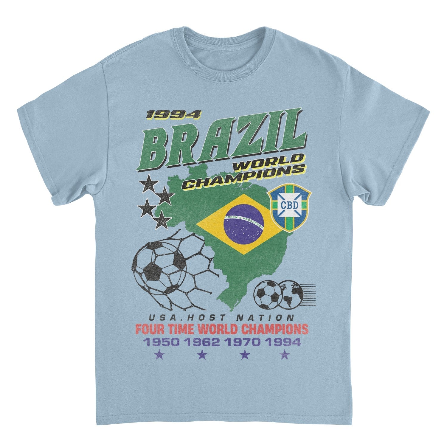 Toffs Retro Soccer Futbol Brazil World Light Blue T-Shirt