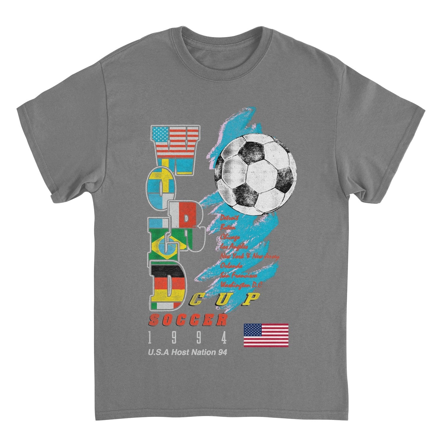 Toffs Retro Soccer Futbol World Soccer Cup Charcoal T-Shirt